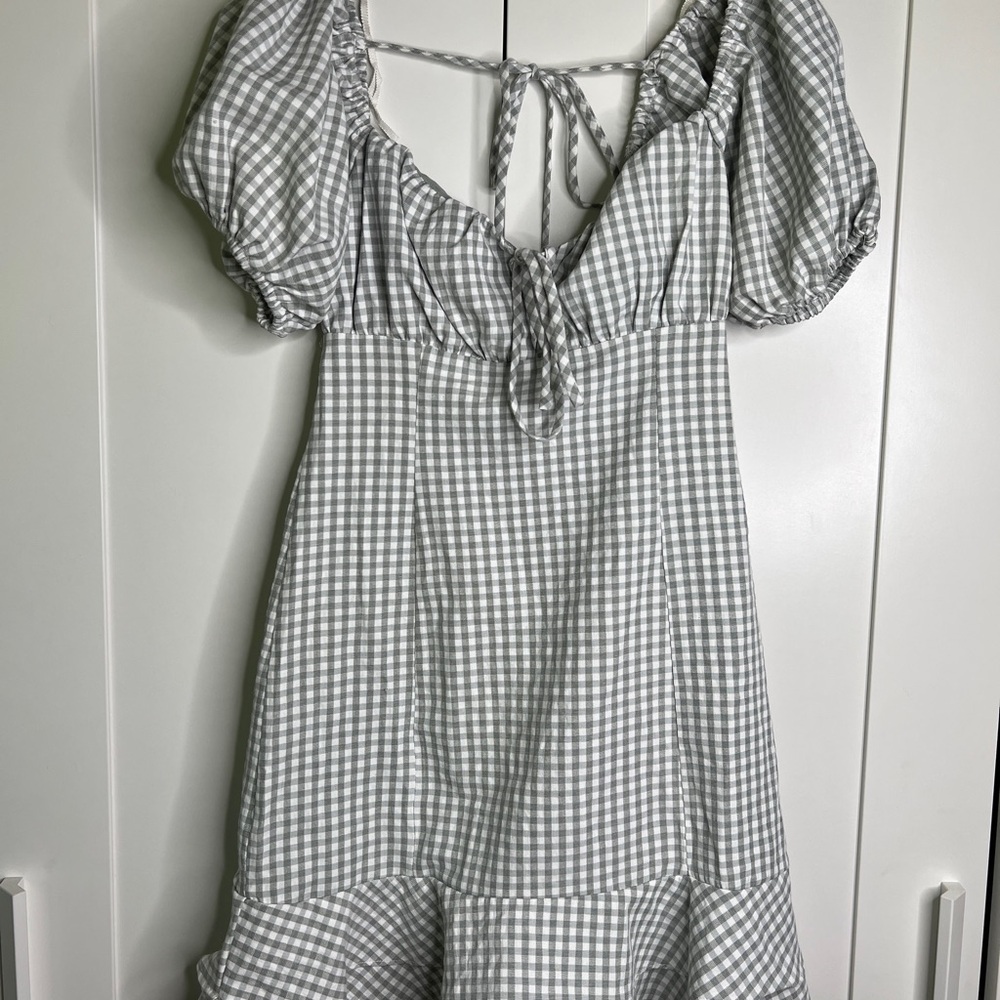 Line & Dot Black and White Ruffled Tie Front Mini Dress